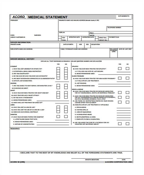 The Prudential Insurance Company of America. . Medical statement form